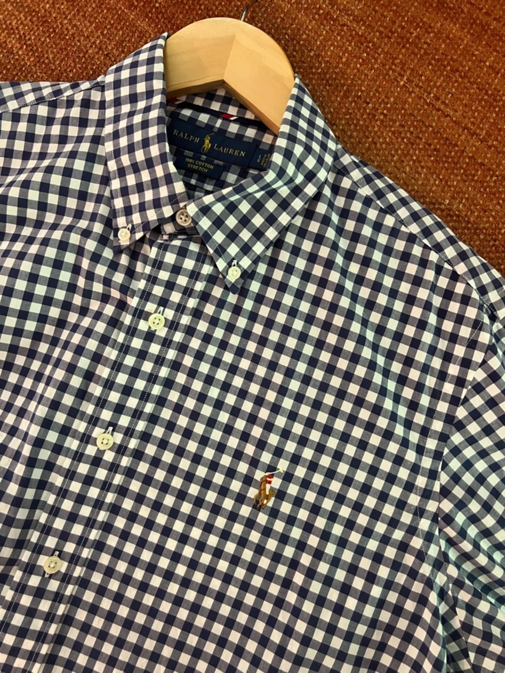 Ralph Lauren Polo Men's Navy Gingham Button-Down Shirt 100% cotton Size Large